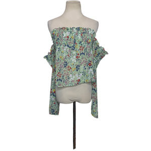 Glamorous green floral long sleeves off shoulders cropped top size Medium